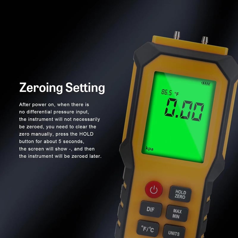 YZTMETER 5/16 Inches Diameter Pressure Port Digital Manometer, YZT Meter Dual Port Air Pressure Meter Pressure Gauge HVAC Gas Tester, Differential Pressure Manometer - Image 4